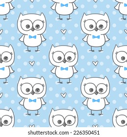 cute little owls, vector baby seamless pattern