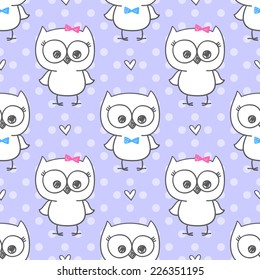 cute little owls, vector baby seamless pattern