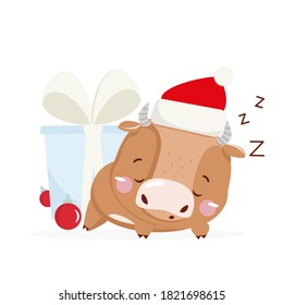 Cute little ox. Chinese new year 2021. Sleeping ox