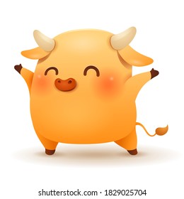 Cute little Ox. Chinese New Year. Year of the Ox. Chinese zodiac: Ox - the symbol of the year 2021 on the Chinese calendar.