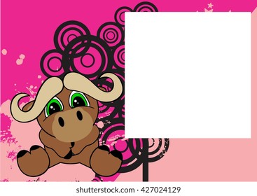 cute little oxen cartoon frame background in vector format 