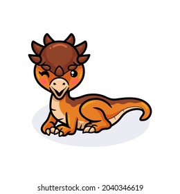 Cute little pachycephalosaurus dinosaur cartoon lying down