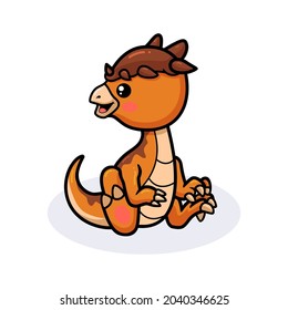 Cute little pachycephalosaurus dinosaur cartoon sitting