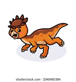 Cute little pachycephalosaurus dinosaur cartoon walking