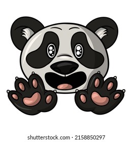 Cute little panda admires, cute fluffy pandas in cartoon style, vector illustration isolated on white background