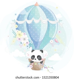 Cute little panda in the air balloon