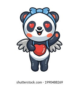 Cute little panda angel cartoon with heart