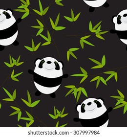 Cute Little Panda with Bamboo Leaves Seamless Pattern EPS10