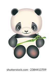 Cute little panda with bamboo sprout. Vector animal