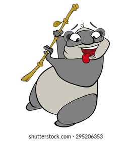 Cute little panda with bamboo. Vector illustration