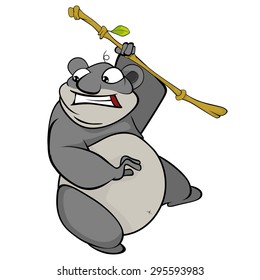 Cute little panda with bamboo. Vector illustration
