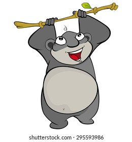 Cute little panda with bamboo. Vector illustration