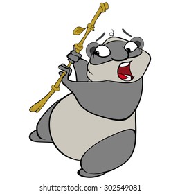 Cute little panda with bamboo. Vector illustration