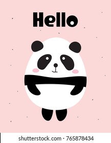 Cute little panda bear say Hello.  Vector illustration