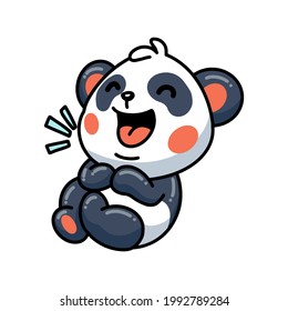 Cute little panda cartoon laughing