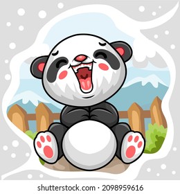 Cute little panda cartoon laughing out loud 