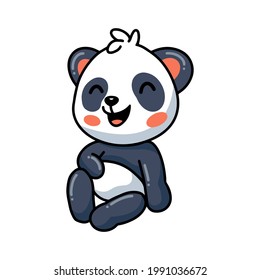 Cute little panda cartoon sitting and laughing