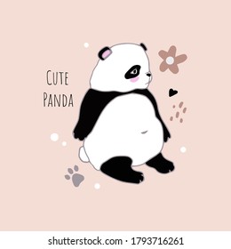 Cute little panda in cartoon style. Hand-drawn bamboo Chinese bear. Additional elements - doodles, lettering. Stock vector illustration for printing on stationery, postcards, paper.