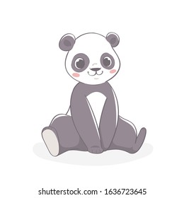 Cute little panda character hand drawn vector illustration. Can be used for t-shirt print, kids wear, fashion design, baby shower invitation card, poster, birthday, nursery