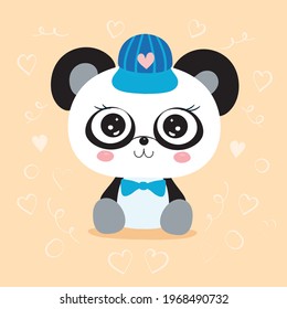 Kleiner Panda-Charakter einzeln auf Herz. Cartoon Art. Vektorgrafik.
