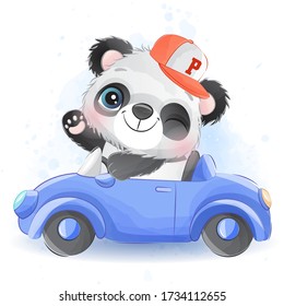 Cute Little Panda Driving A Car