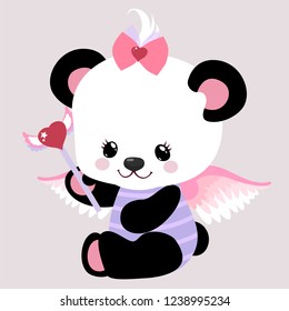 Cute little panda fairy with pink heart for valentine's day or birthday. Nice sticker or card for your loved ones.