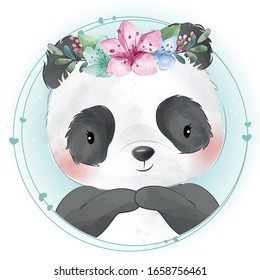 Pequeño panda con retrato floral