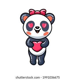 Cute little panda girl cartoon with heart