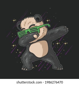 cute little panda with glasses dabbing dance celebration illustration