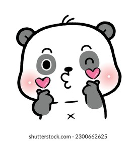 Cute little panda hand heart gesture. Flat cartoon style.