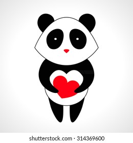 Cute little panda with a heart in his paws. Simple vector template. 
