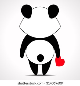 Cute little panda with a heart in his paws. Simple vector template. 