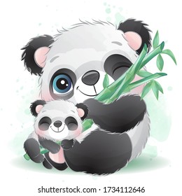 Cute Little Panda Mother And Baby