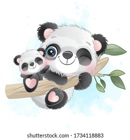 Cute little panda mother and baby