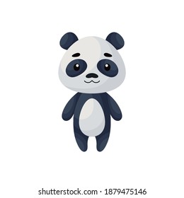 Cute little panda on white background. Cartoon animal character for kids cards, baby shower, posters, b-day invitation, clothes. Bright colored childish vector illustration in ecartoon style.