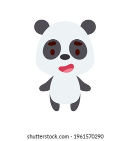 Cute little panda on white background. Cartoon animal character for kids cards, baby shower, birthday invitation, house interior. Bright colored childish vector illustration.