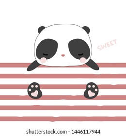 Cute little panda and pink stripes. Baby fashion print. Vector hand drawn illustration.