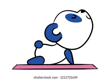 Cute little panda. Poster with animal mascot doing yoga or sports. Active lifestyle or exercise. Design element for sticker or badge. Cartoon flat vector illustration isolated on white background