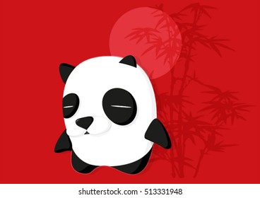 cute little panda with red moon background