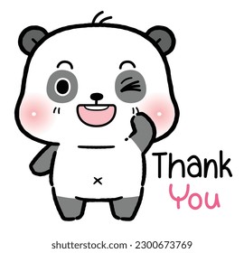 Cute Little Panda Say Thank You, flat cartoon style.