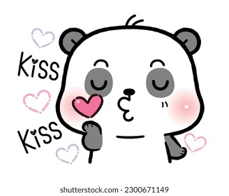 Cute Little Panda Sending Kiss, flat cartoon style.