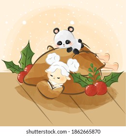 cute little panda and sheep