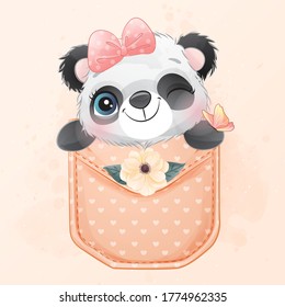 Cute little panda sitting inside pocket illustration