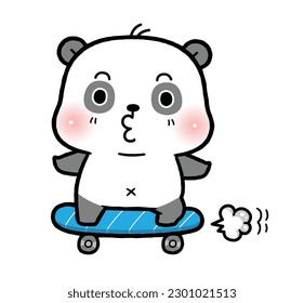 Cute Little Panda Skateboarding. flat cartoon style