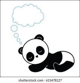 Cute little panda sleeping with cloud dreams isolated on white background, vector illustration