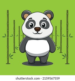 Cute little panda standing in a bamboo forest