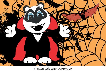 cute little panda teddy bear hug dracula costume halloween backgorund in vector format 