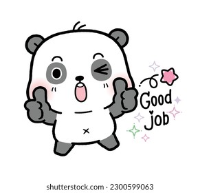 Cute Little Panda Thumbs Up and Winking eye. Good job. flat cartoon style.