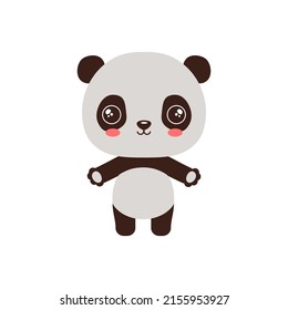 Pequeña ilustración vectorial de panda. Diseño de estilo kawaii. Un oso panda chino adorable de pie. Oso de arte de la teoría. Ilustración de niños divertidos aislados en el fondo blanco.