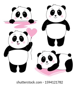 Cute little panda vector images. Doodle drawings of a Japanese bear in various poses.